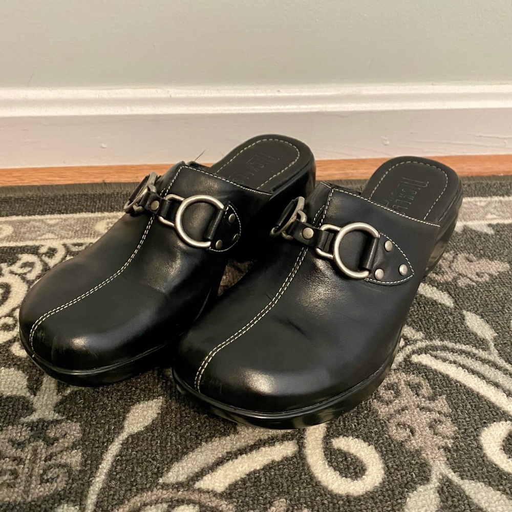 Black Leather Clogs